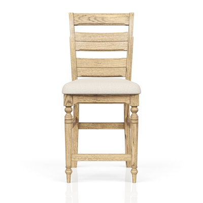Tabouret de comptoir à dossier en brun doré chaud, siège rembourré, pieds tournés décoratifs et repose-pieds, largeur 23,88 po avec produit frontal uni