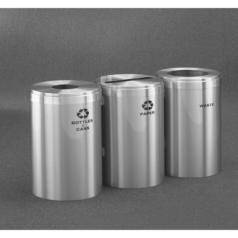 Poubelle à recyclage multi-compartiments 123 gallons à triple unité RecyclePro Value Series, Aluminium satiné