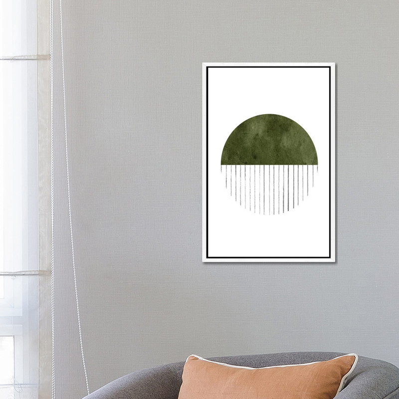 Dark Green Circle Art by Whales Way - Painting on Canvas, White Framed, 66.04cm H x 45.72cm W x 3.81cm D
