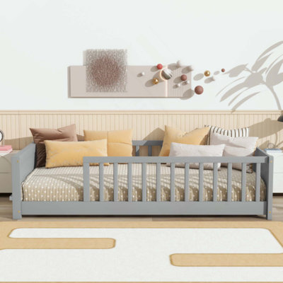 Floor Platform Bed With Built-In Book Rack, Ideal For Compact Rooms And Imaginative Play