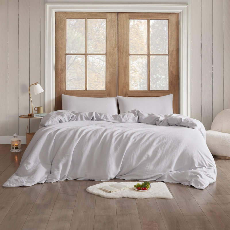 Housse de couette surdimensionnée en lin et viscose Belge, Housse de couette simple très longue, Gris clair
