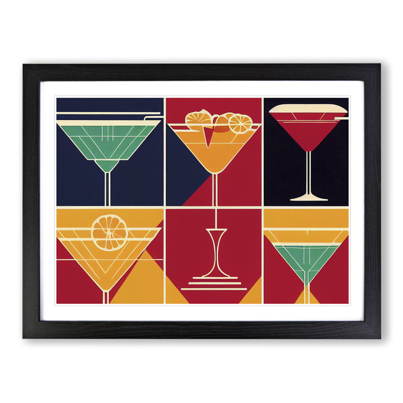 Retro Cocktail Vol.6 - Single Picture Frame Painting, Black Framed, 46cm H x 64cm W x 2cm D