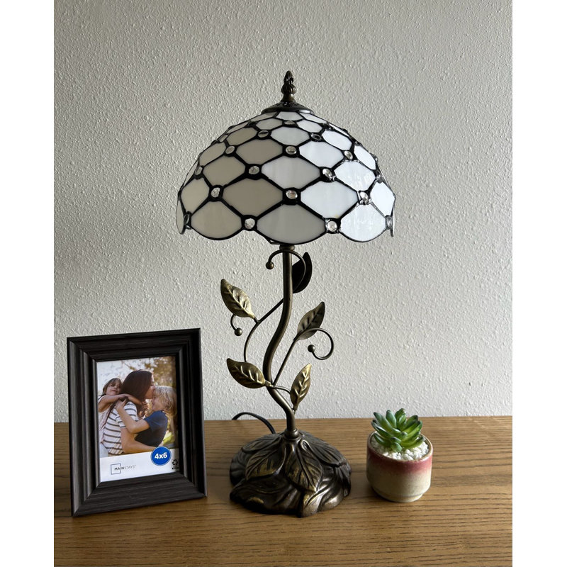 Tiffany Table Lamp White Stained Glass Crystal Beans Included LED Bulb 20"H*10"W*10"D
