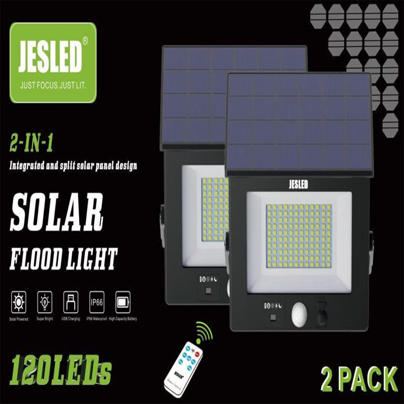 120led Solar Split + Integrated Induction Flood Light 6000k Two Packs