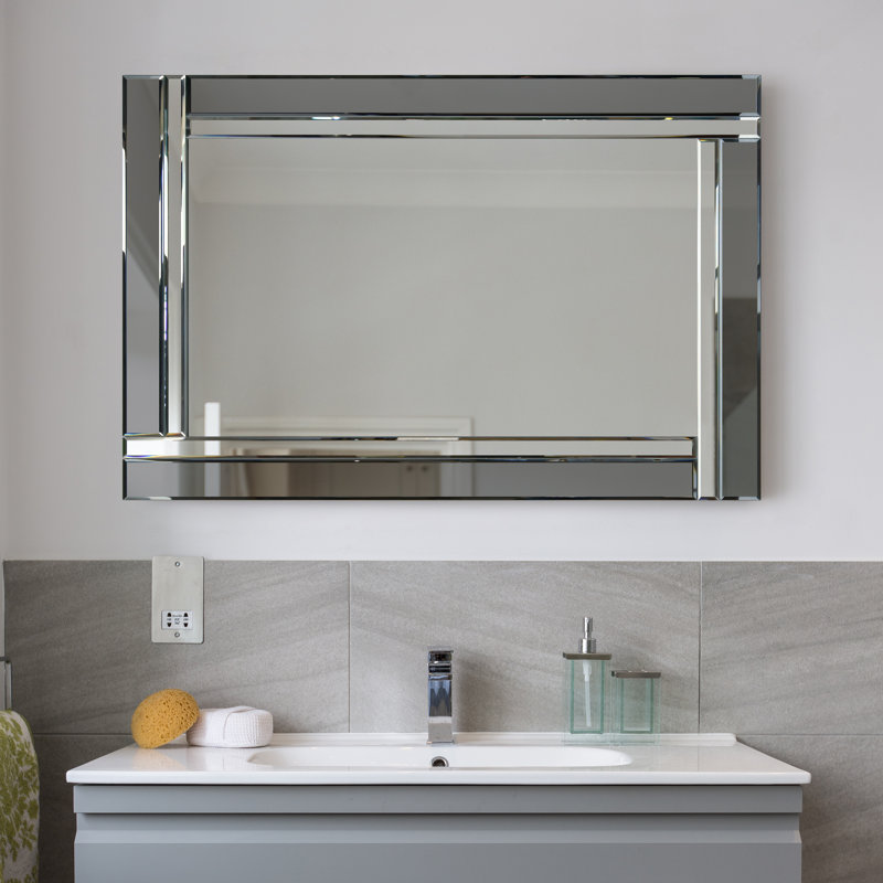 Lukisha Rectangle Charcoal Gray Panel Frame Wall Mirror