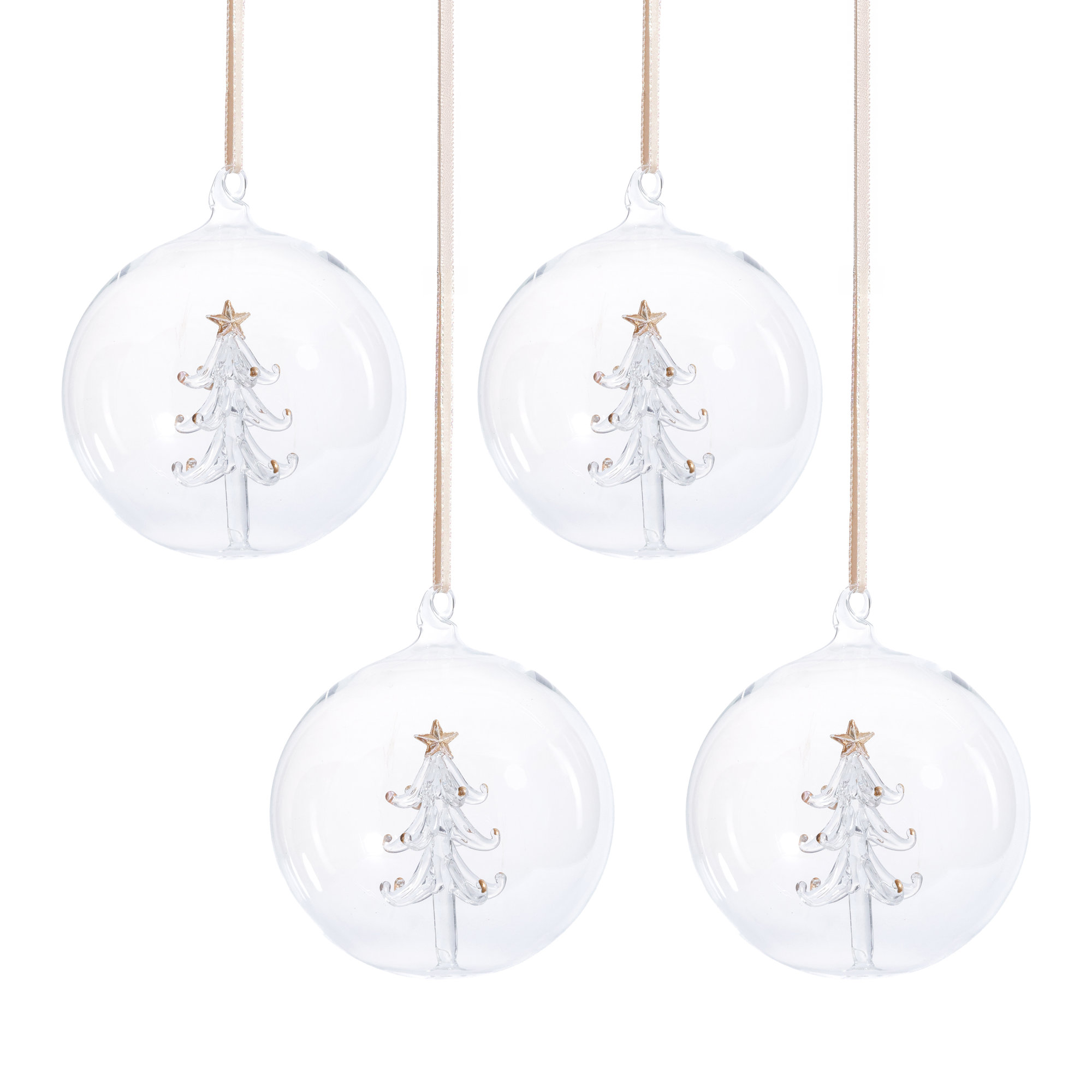 Clear Glass Ball Ornaments with Holiday Motif, 4.75" H x 4.75" W x 4.75" D ,  Set of 4