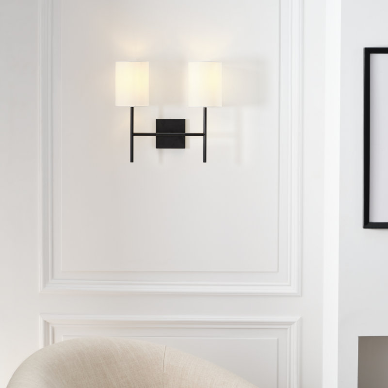 Barbara Barry Key Bathroom Bedroom Wall Fixture With White Linen Shade, 1 Light, Matte White, 15.5" H x 5" W x 6.375" D