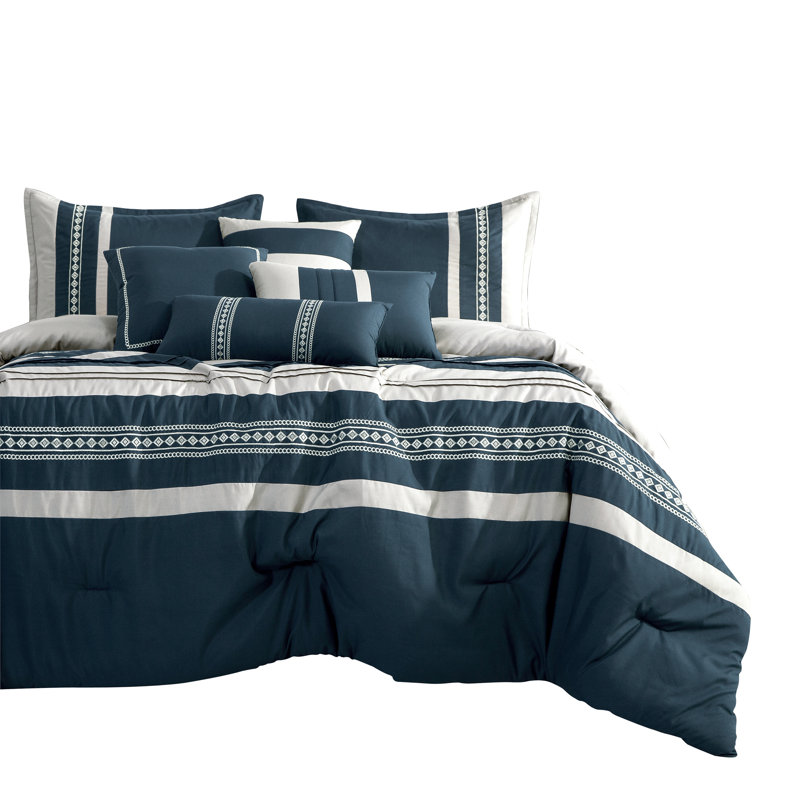 Striped Comforter, King + 2 Shams + 4 Throw Pillows