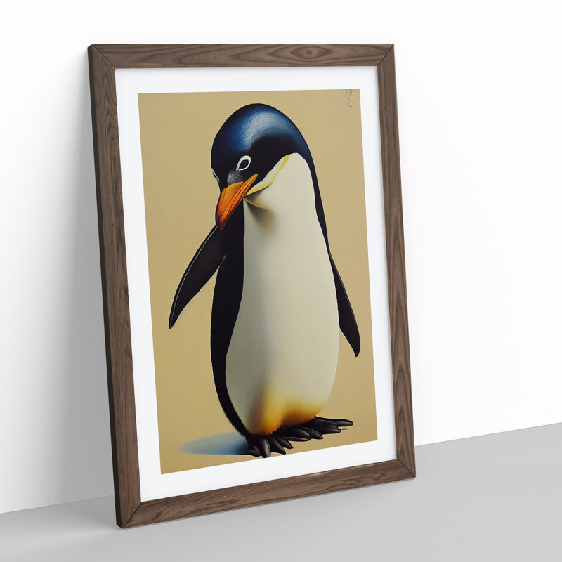 A Cute Penguin - Framed Print, 34cm H x 25cm W x 2cm D, Brown Framed