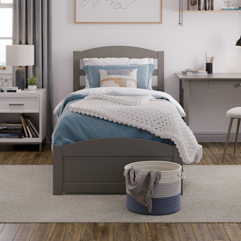 Elliana Solid Wood Platform Bed with Footboard & Built-in Charging Station, Gray, Extra-Long Twin