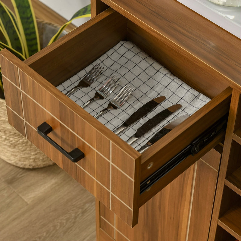 Armoire à vin rétro pour 6 bouteilles, support à vin avec porte-verres et 1 tiroir