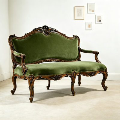 American-style Solid Wood Carved Green Sofa