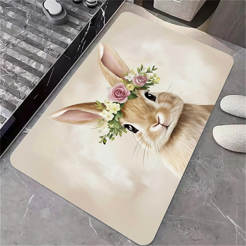 Tapis de bain Diatomace Earth, mignon, adorable lapin de Pâques antidérapant, volume super absorbant, séchage rapide, écologique, facile à nettoyer pour la salle de bain, tapis de porte 16 x 24 pouces (40 x 60 cm)