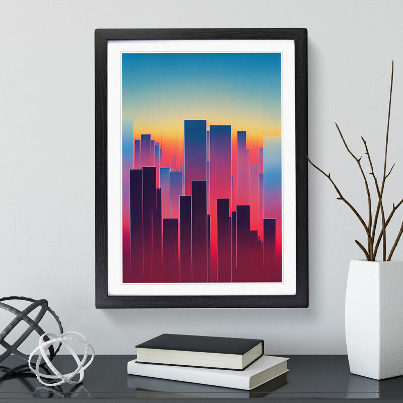 Classic City Skyline Abstract - Wall Art, Black Framed, Black, 64cm H x 46cm W