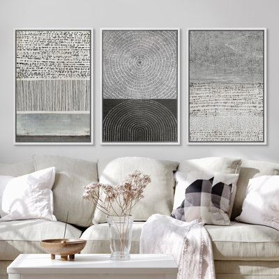 Geometric Line Industrial Black & Gray & Green Abstract Geometric Minimalist Framed Canvas 3 Pieces Print Wall Art