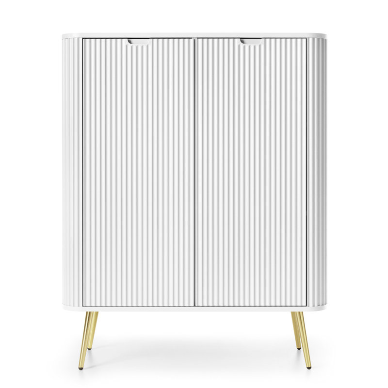 Zova High Sideboard Two Door With Slatted Fronts 103 cm With Legs, White