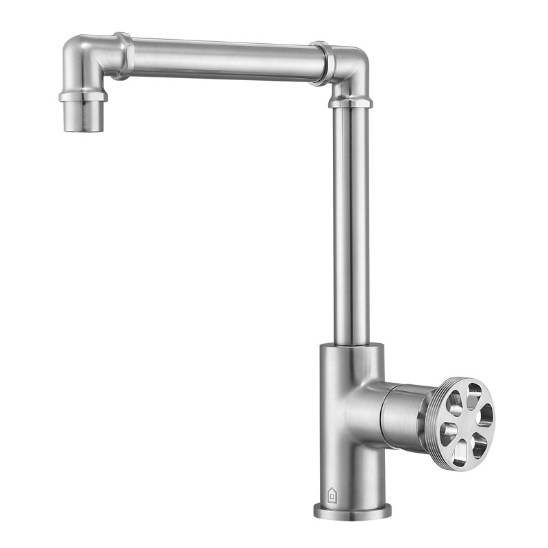 Robinet de salle de bain 1 trou à poignée ronde en nickel brossé Ancona Urban