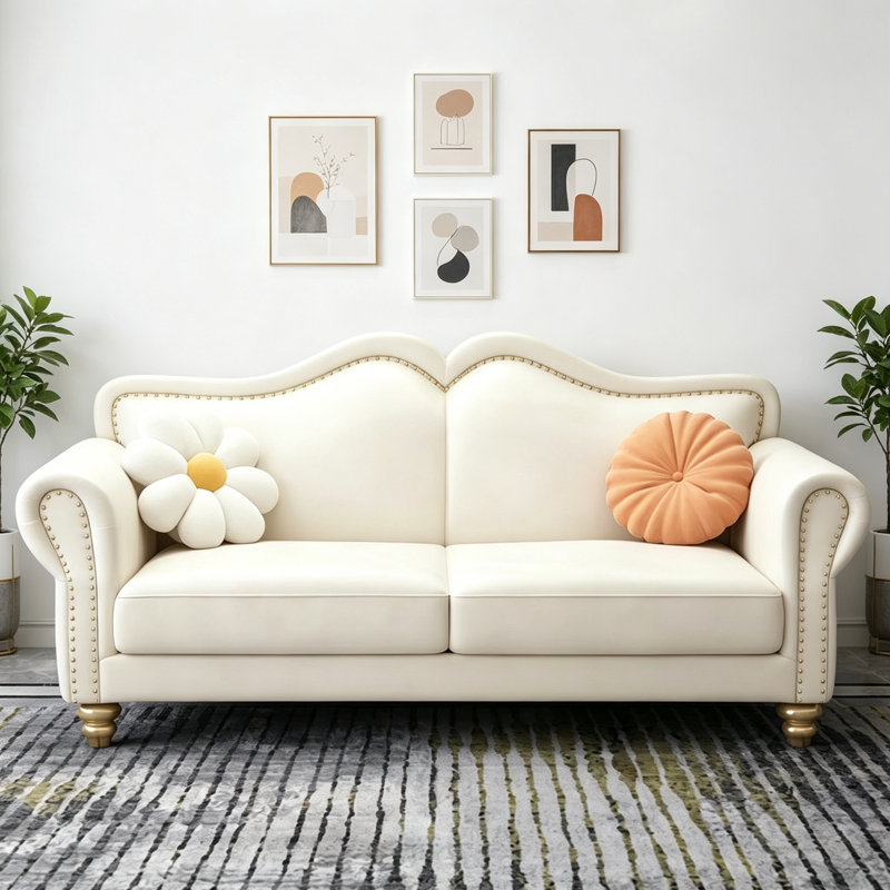Canapé moderne blanc cassé de luxe moderne, 64.96" W, Gold
