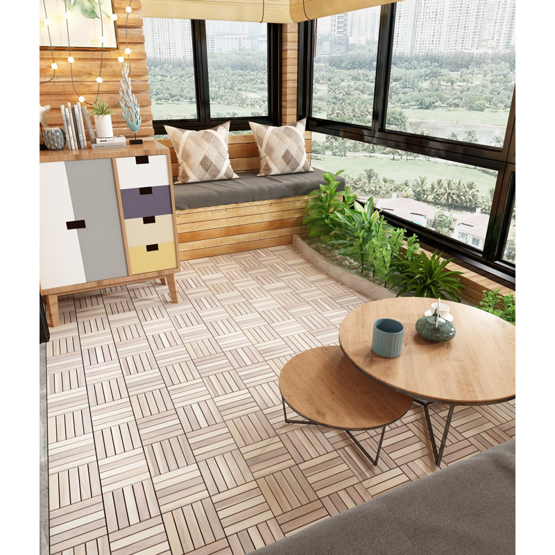 12 po X 12 po Carreaux de terrasse en acacia, paquet de 10, blanc biologique