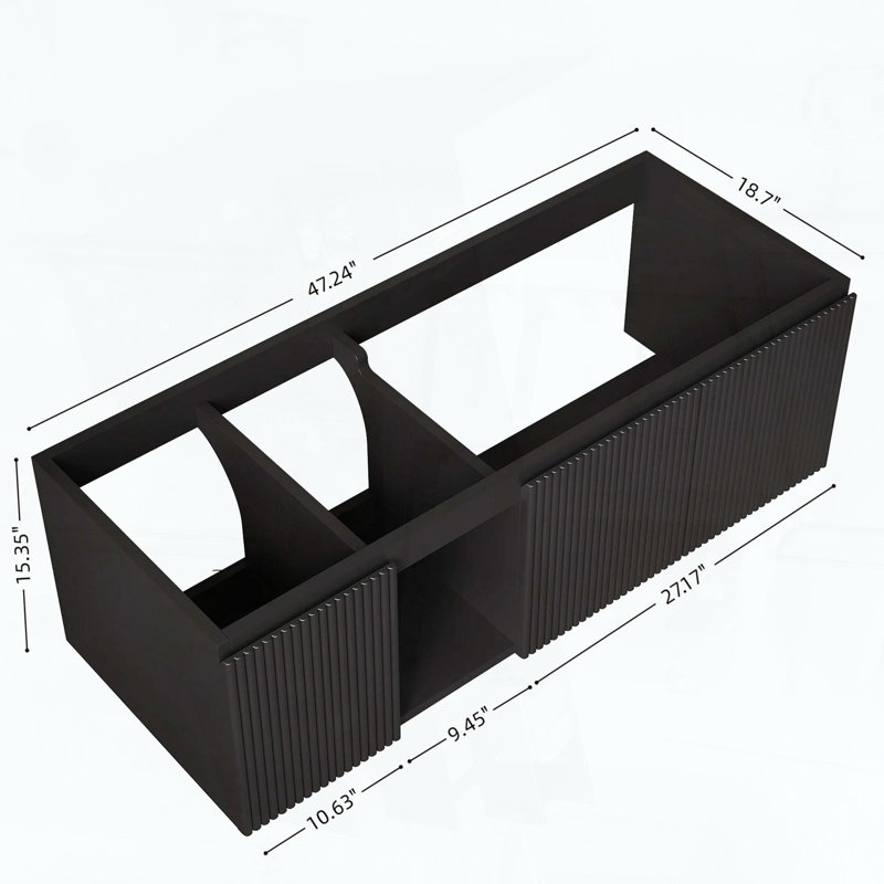Meuble de salle de bain suspendu avec porte rayée et tablette ouverte, sans lavabo ni plan de travail., 29.53"W Black