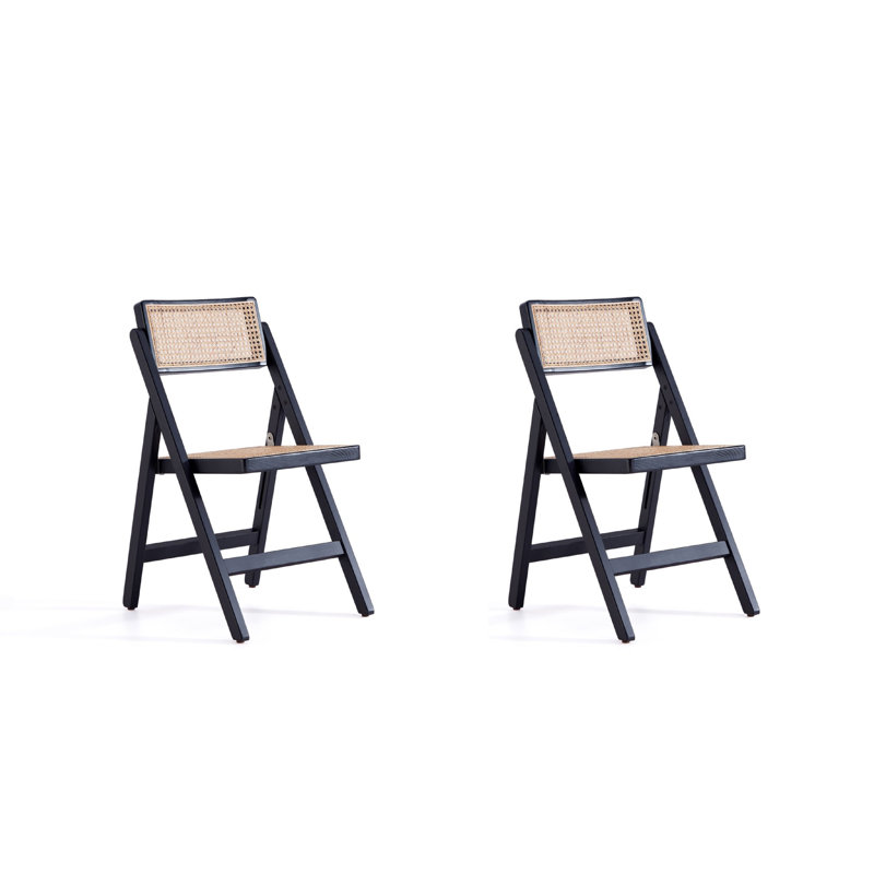 Folding Chair - Set Of 2 In Black And Natural