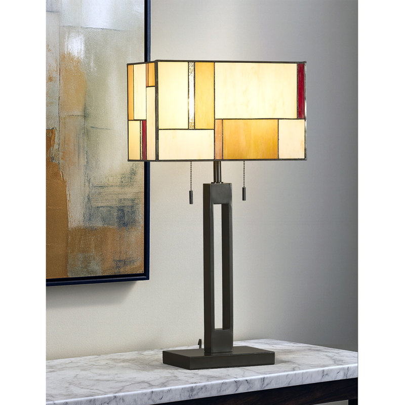 Aayush 28" H Modern Tiffany Glass Table Lamp -Warmtone, Cream/Orange/Yellow