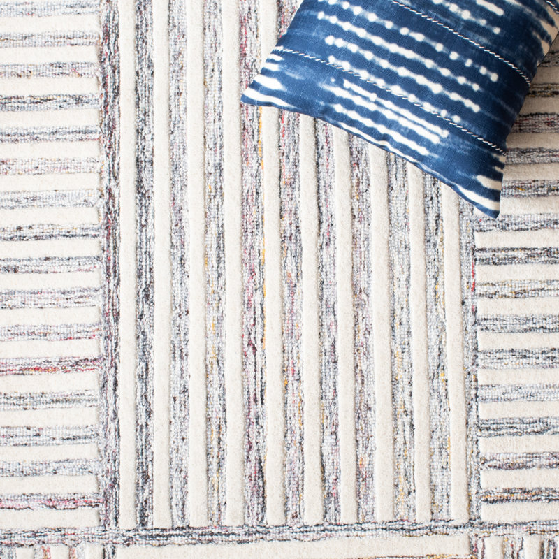 Yettem Metro Hand Tufted Wool And Cotton With Latex Striped Rug, Rectangle 3' x 5'