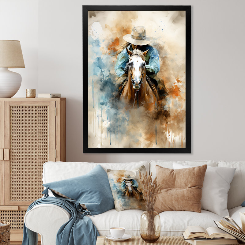 «Cowboys avec cheval» - art mural Cowboys, Cadre photo noir, H 20 po x l 12 po x P 1 po