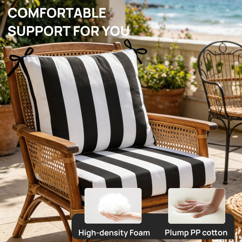 2-pack Outdoor Deep Seat Chair Cushions 24x24 Inch, Waterproof Patio Seat And Back Cushions With Ties, Thick Comfortable Replacement Cushions For Patio Furniture, Indoor/outdoor