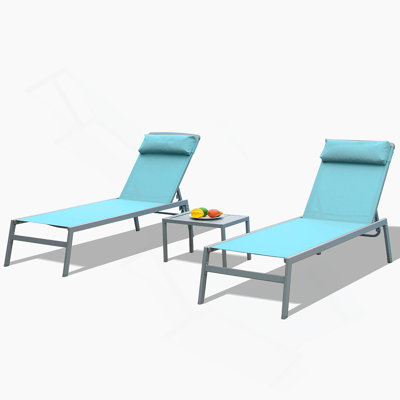 Ensemble de chaises longues réglables en aluminium avec tissu PVC-coated polyester, idéal pour la détente en plein air et les bains de soleil