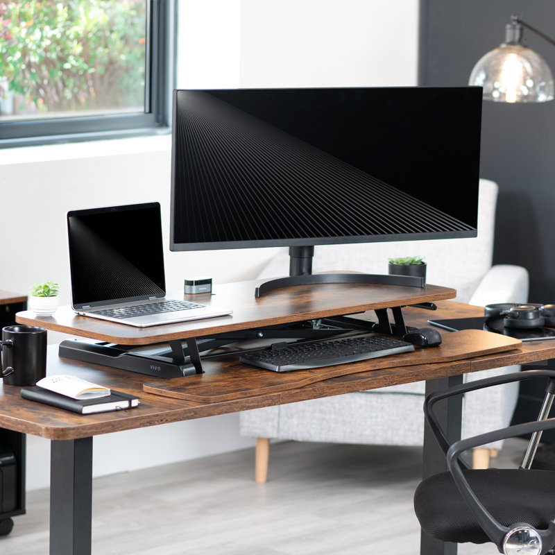 VIVO Height Adjustable Standing Desk Converter (DESK-V000K Series), 42", Vintage Brown/Black
