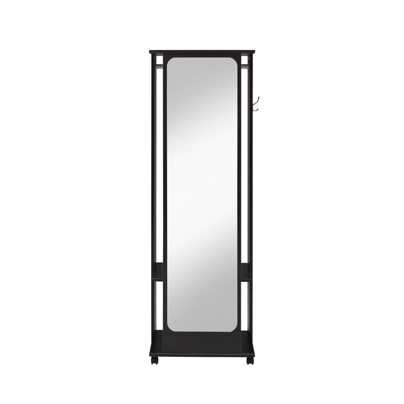 Stylish Hall Tree With Open Compartments, Hanging Rod, And Full-Length Mirror, A Practical And Elegant Addition To Your Home.