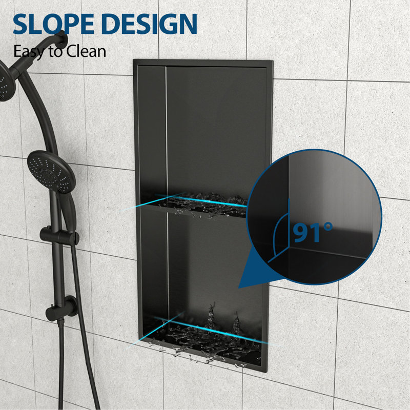 Double tablette de niche en acier inoxydable, noir acier