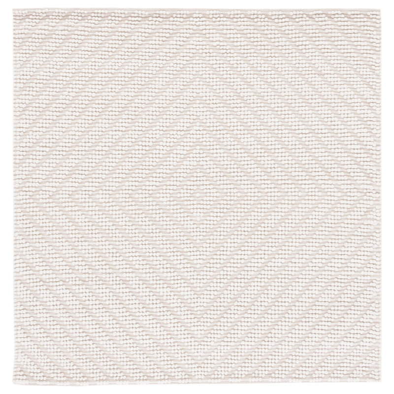 Weaverville Natura Flat Weave Wool/Cotton Geometric Rug in Ivory, Square 6'