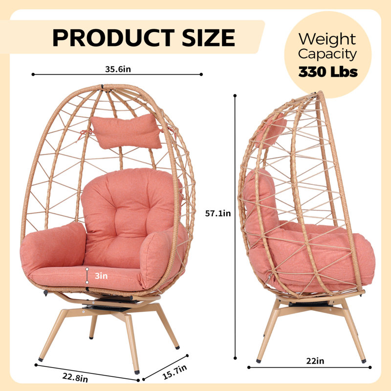 Swivel Patio Lounge Chairs, Steel Rattan Egg Chair For Home Patio
