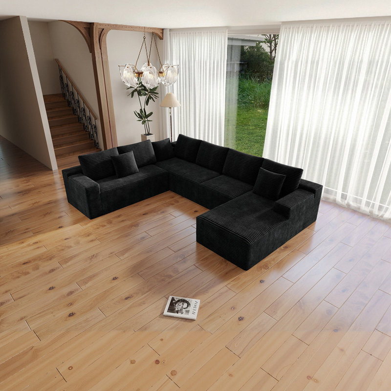 Siège de canapé modulaire 131,9 x 104,3 po, canapé compressé rembourré pour le salon, la chambre à coucher, l’appartement, aucun assemblage requis, combinaison gratuite de 4 PC, tissu en velours côtelé moelleux, GRIS