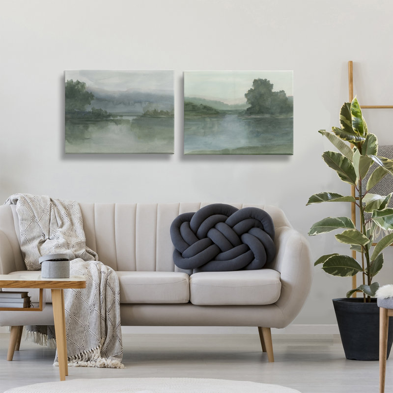 «Misty Twilight Lake View», ensemble de 2 toiles d'art mural, design par Ethan Harper, H 16 po x l 40 po