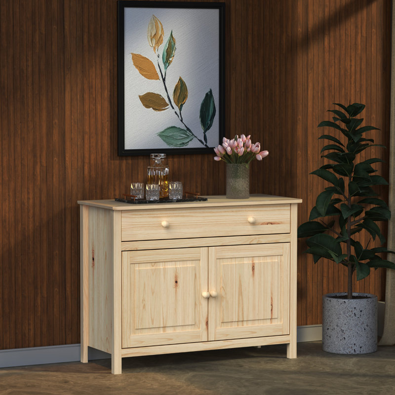 Pine Wood Sideboard & Buffet: 43.89" Wide with 2 Doors and 1 Drawer - Enhance Your Space, Natural
