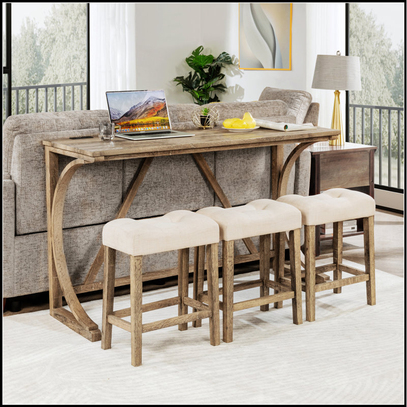 Ensemble de table de bar 4 pièces avec prise de courant, tabourets rembourrés et conception moderne pour une utilisation polyvalente dans les salons et les salles à manger