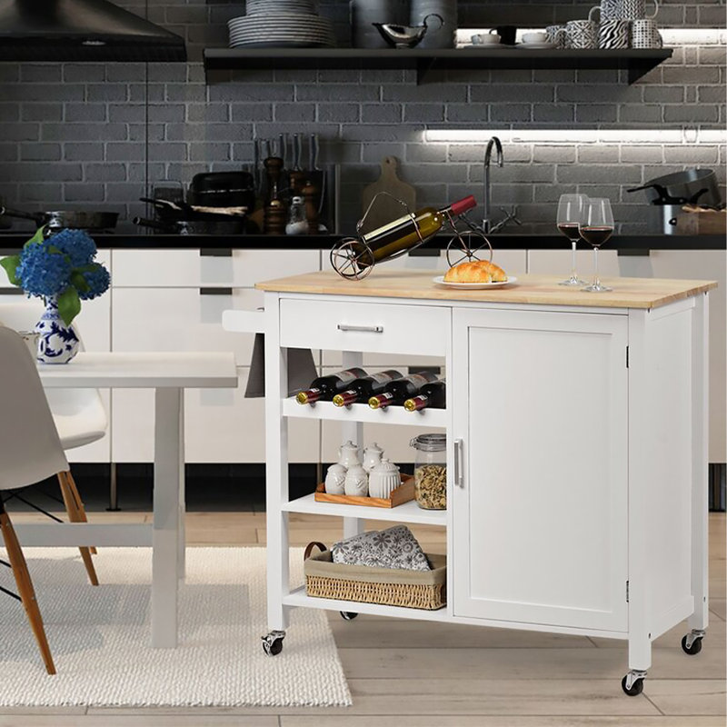 Kitchen Island with Pine Solid Wood Top, 33.5" H x 39.4" W x 19.7" D