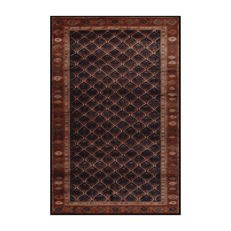 Tapis art déco brun lavable à la machine, Rectangle de 5 pi x 8 pi