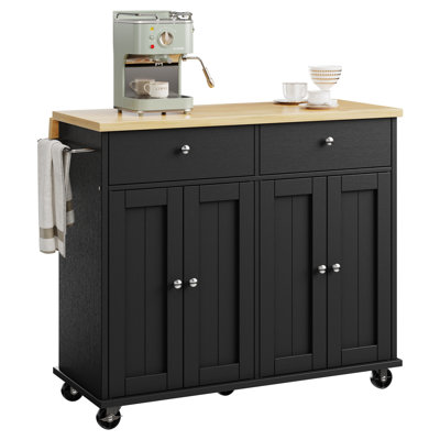 Rolling Kitchen Island Cart With Butcher Block Top – Portable Workstation With Storage Shelves, Locking Wheels by walsunny