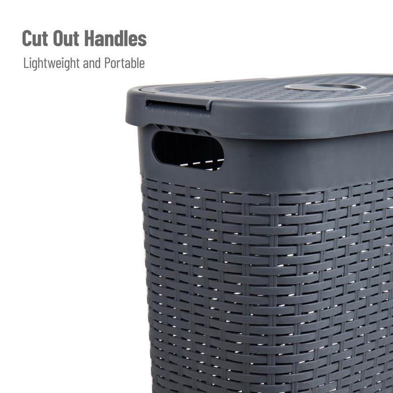 Gray Wicker Upright Hamper with Lid for Kids, Set of 2