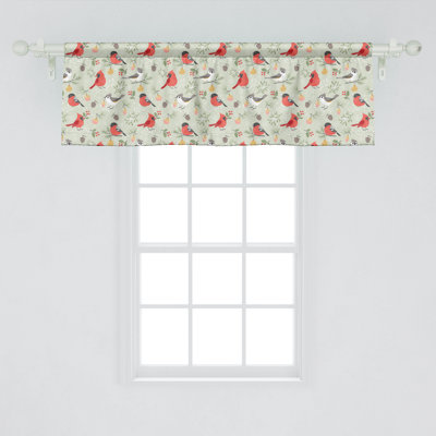 Ambesonne Christmas Valance Pack of 2 Winter Ornaments Birds Pale Green and Multicolor
