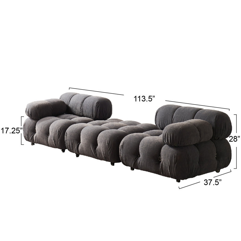 Mimosa Upholstered 113.25'' Sofa, Gray Polyester