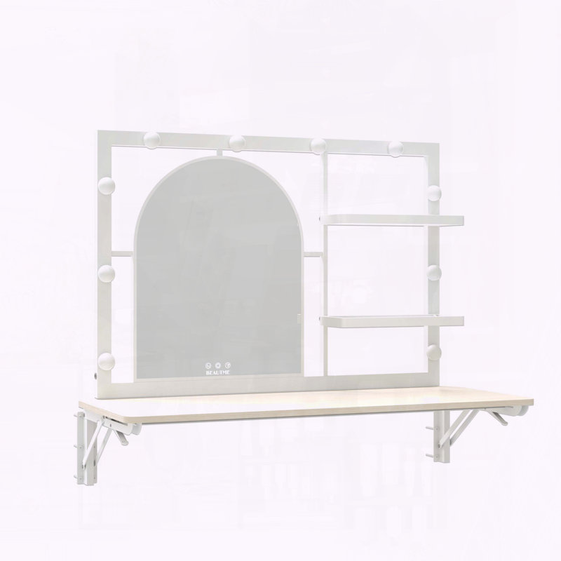 Meuble-lavabo mural flottant avec miroir arqué, 12 ampoules DEL et 4 tablettes en métal