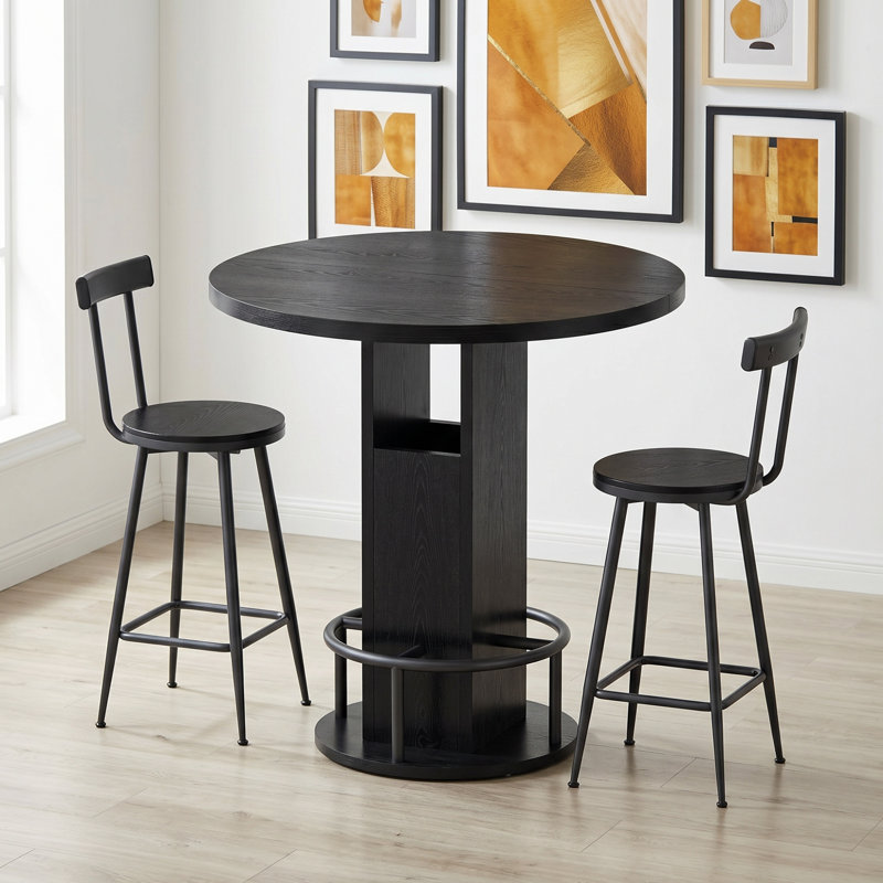 Ensemble de table de bar et tabouret, Noir
