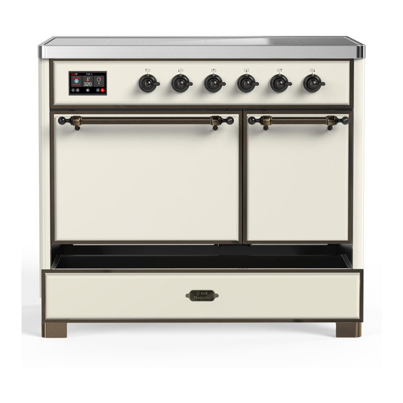 Majestic III Series 40 Inch Induction Range with 6 Induction Elements in Glossy Black (Copper Trim), Antique White, Burnished