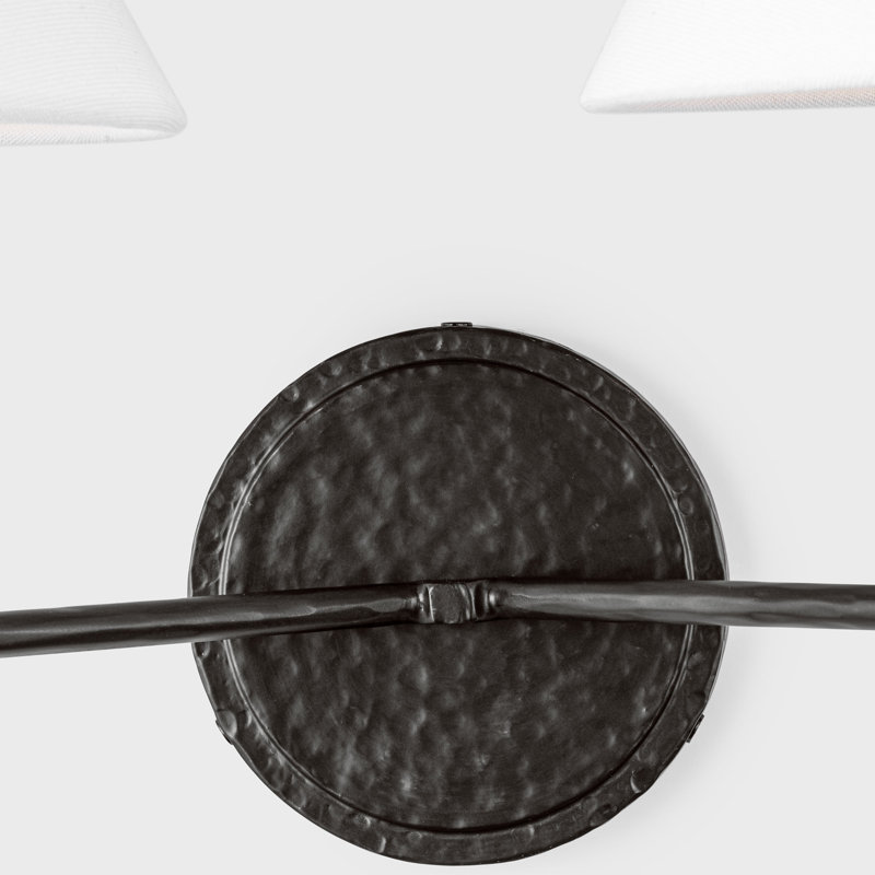 Chapman & Myers Ridgewood Bathroom Bedroom Wall Fixture With White Linen Shade, 14.25" H x 19" W x 9.375" D, Aged Iron