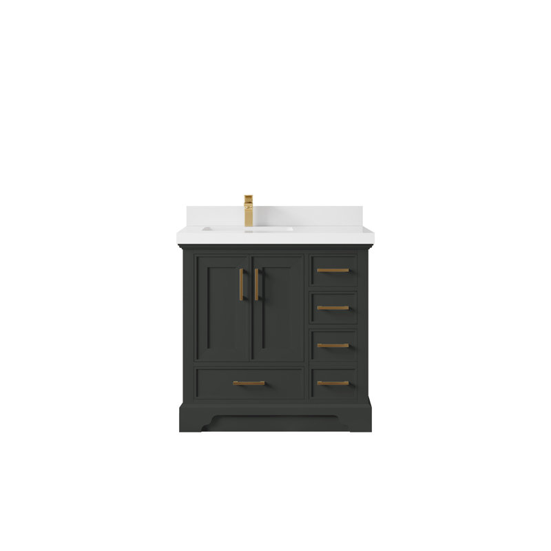Meuble-lavabo simple 36 po avec comptoir en quartz Jimmi, Blanc